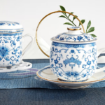 高温釉金边青花骨瓷珐琅茶杯茶具