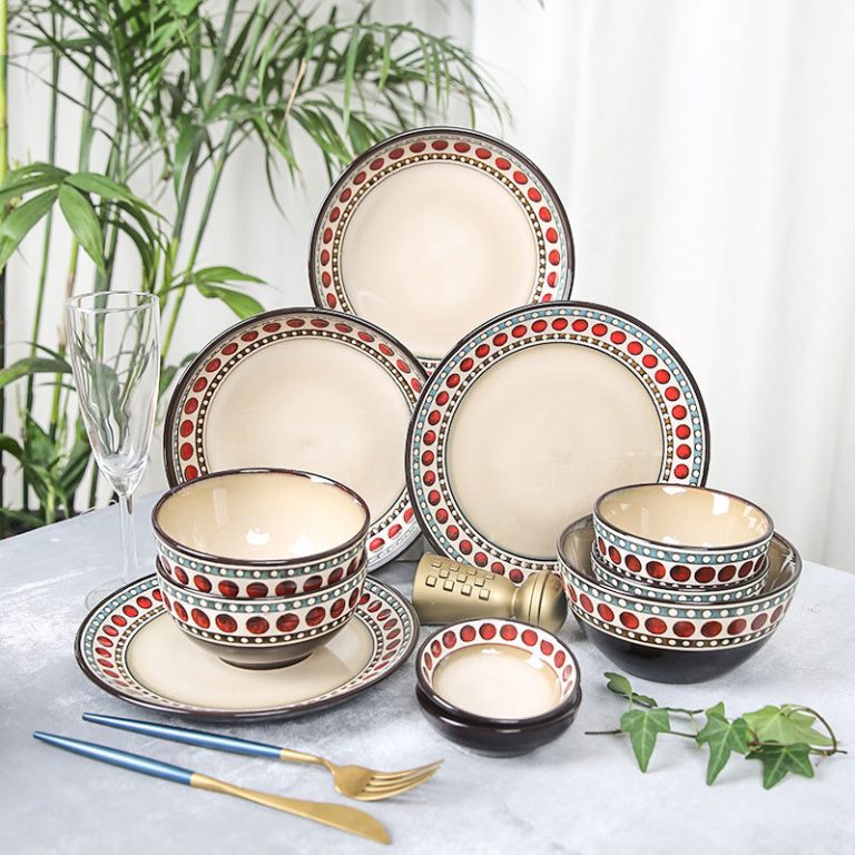 波西米亞風格釉下彩系列家用陶瓷碗盤餐具套裝批發